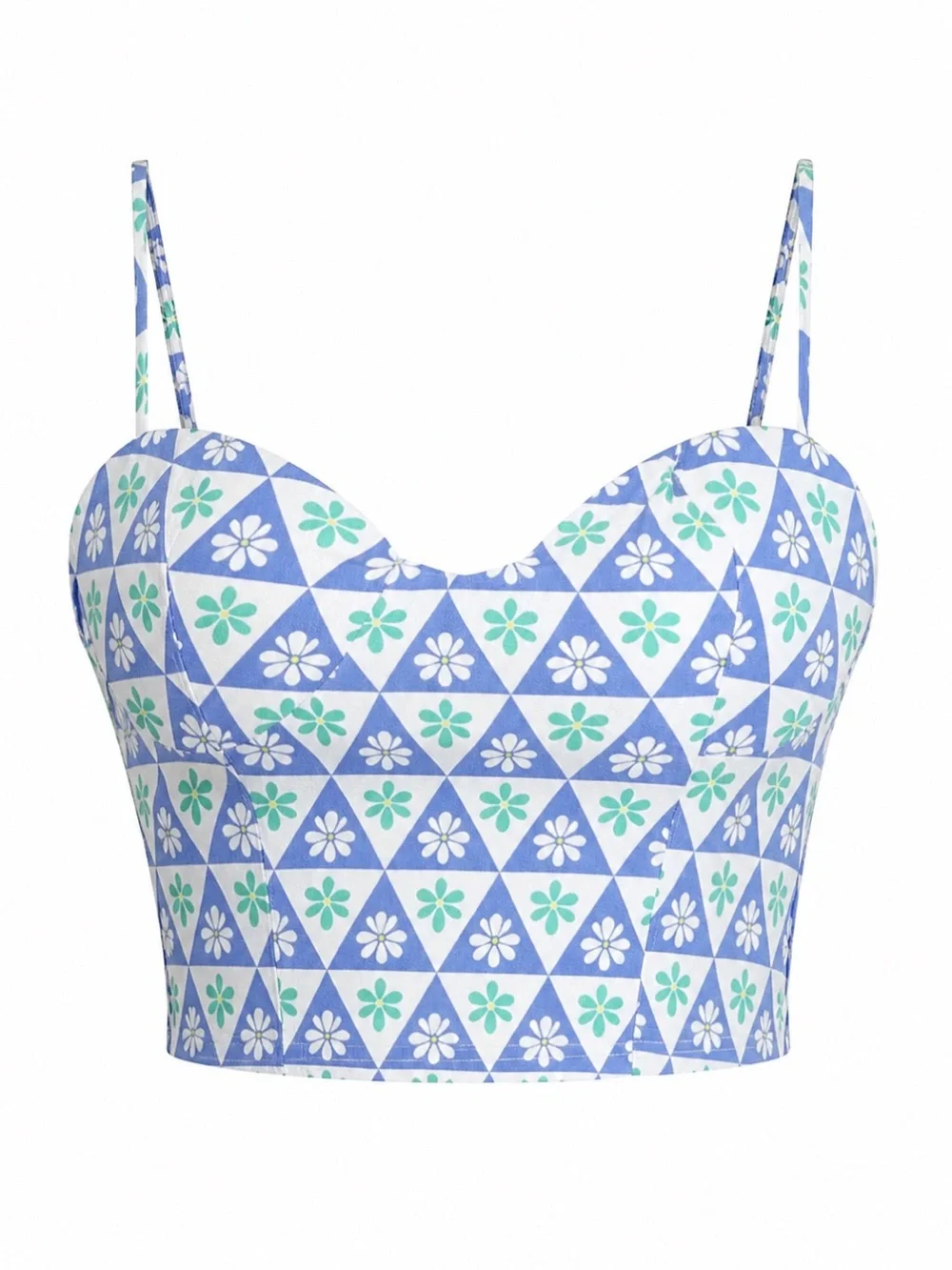 Zara Blue White Floral Tile Corset Crop Top Women’s XS Euro Summer
